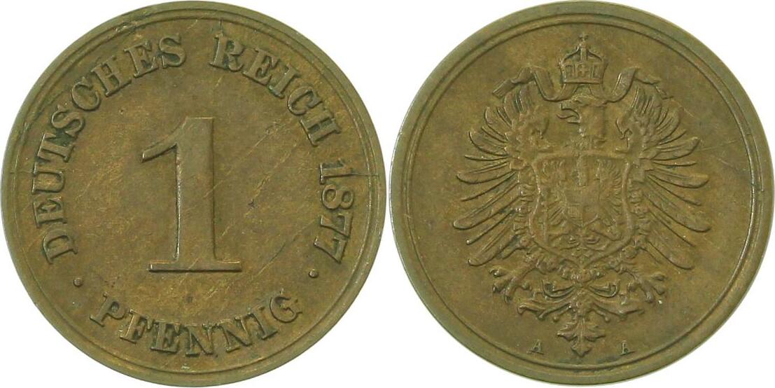 00177A~2.8b-GG 1 Pfennig  1877A ss+, min. Schrötlingsfehler am Rand J 001  