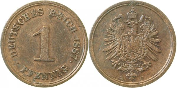 00187E~2.5b 1 Pfennig  1887E ss/vz rauhe Oberfläche J 001  