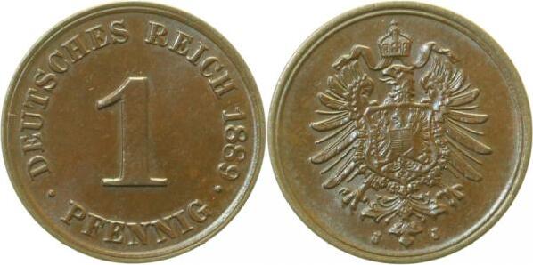 00189J~1.2-H 1 Pfennig  1889J prfr/stgl  RR i.d. Erhaltung J 001  