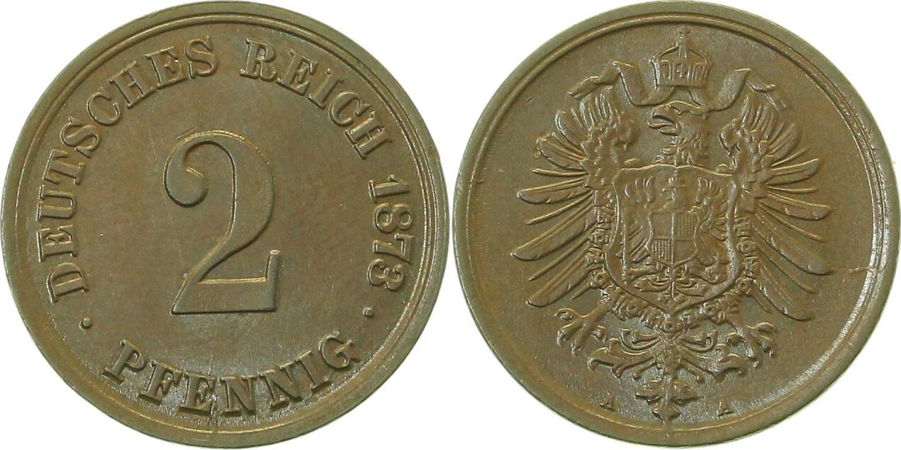 00273A~1.1b 2 Pfennig  1873A prfr/stgl !!!  schöner Seidenglanz J 002  