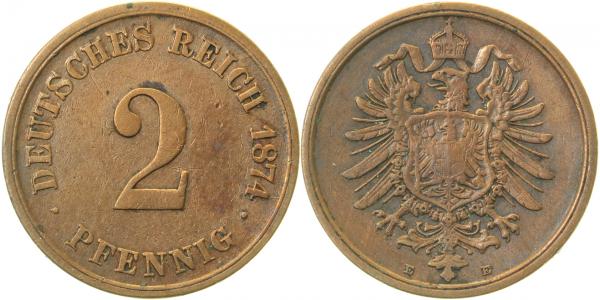 00274E~2.8 2 Pfennig  1874E ss+ J 002  