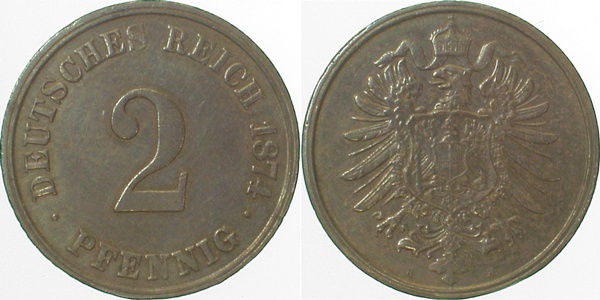 00274H~2.2 2 Pfennig  1874H vz- J 002  