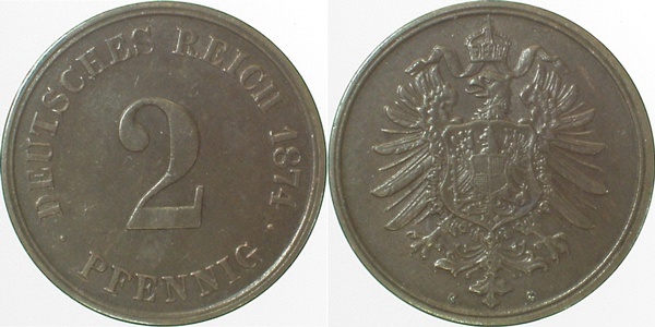 00274C~2.0 2 Pfennig  1874C vz J 002  