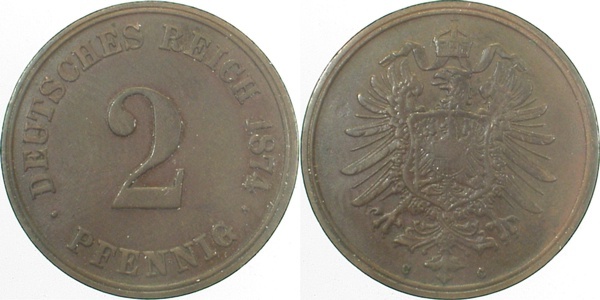 00274C~2.5 2 Pfennig  1874C ss/vz J 002  