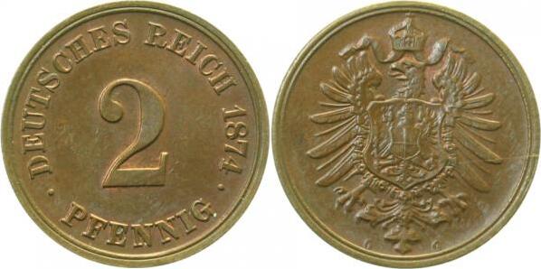 00274G~1.-LP-H 2 Pfennig  1874G prfr/stgl, Lichtenrader Prägung, leichter Riffelrand J 002  