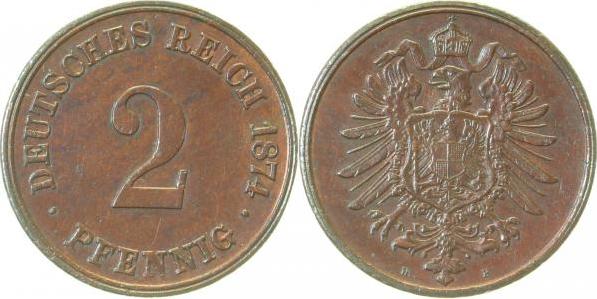 00274H~1.8 2 Pfennig  1874H vz/prfr !! J 002  