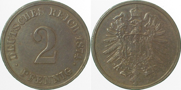 00274H~2.2 2 Pfennig  1874H vz- J 002  