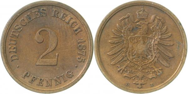 00275D~1.5b 2 Pfennig  1875D f.prfr Adlerschild Prägeschwäche J 002  