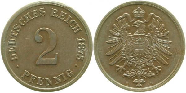 00275H~1.5 2 Pfennig  1875H f.prfr J 002  
