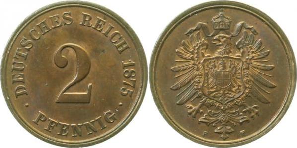 00275F~1.1b 2 Pfennig  1875F prfr/stgl untypischer aussergewöhnlicher Rand !!! J 002  