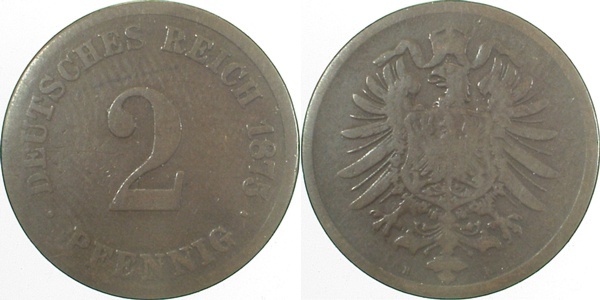 00275H~3.5 2 Pfennig  1875H s/ss J 002  