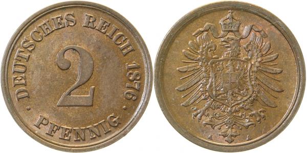 00276A~1.1b 2 Pfennig  1876A prfr/stg zaponiert J 002  