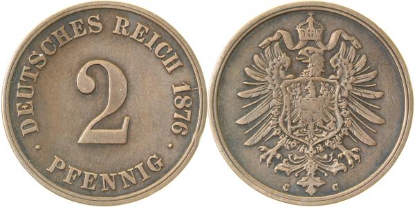 00276C~2.8 2 Pfennig  1876C ss+ J 002  