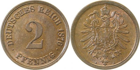 00276A~1.1b 2 Pfennig  1876A prfr/stg zaponiert J 002  