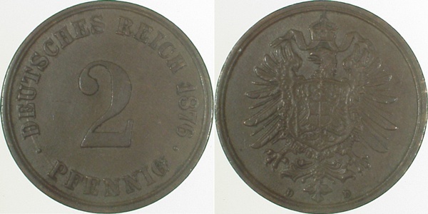 00276D~1.5 2 Pfennig  1876D vz/st J 002  