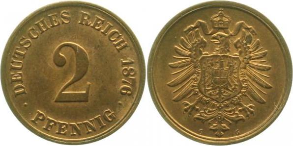 00276G~1.2-H 2 Pfennig  1876G prfr !!! J 002  