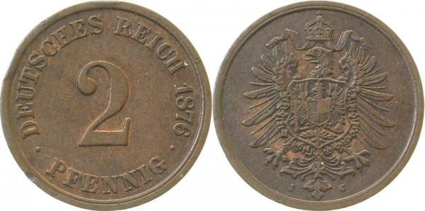 00276J~2.5b 2 Pfennig  1876J ss/vz kl. Rf. J 002  