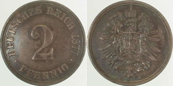 00277A~2.5b 2 Pfennig  1877A ss/vz kl.Rf J 002  