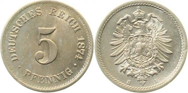 00374E~1.1 5 Pfennig  1874E prfr/stgl J 003  