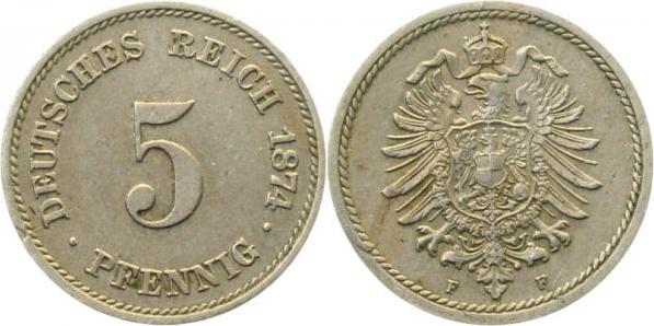 00374F~2.5 5 Pfennig  1874F ss/vz J 003  