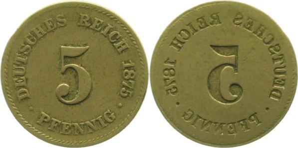 00375-2.5-GG 5 Pfennig  1875 WS: Incus o. Mzz. ss/vz mit feiner Riffelrand !! Unikat  J 003  