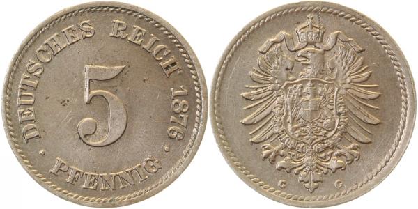 00376G~1.2b 5 Pfennig  1876G prfr. leicht fleckig J 003  