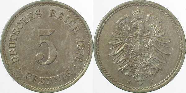 00376J~2.5 5 Pfennig  1876J ss/vz J 003  