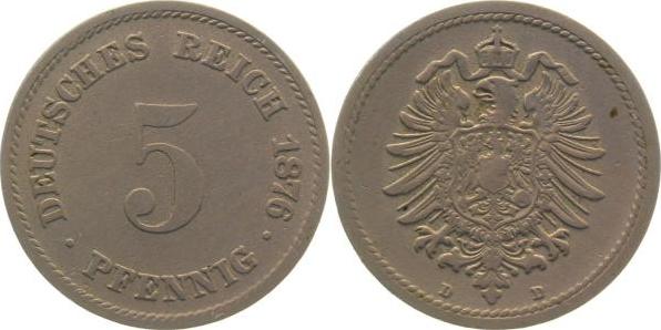 00376D~2.8 5 Pfennig  1876D ss+ J 003  