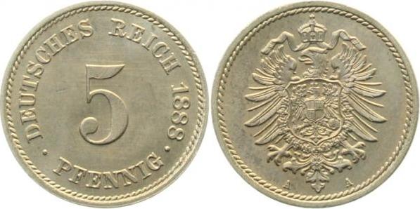 00388A~1.2b 5 Pfennig  1888A prfr !!! minimale Krätzerchen J 003  