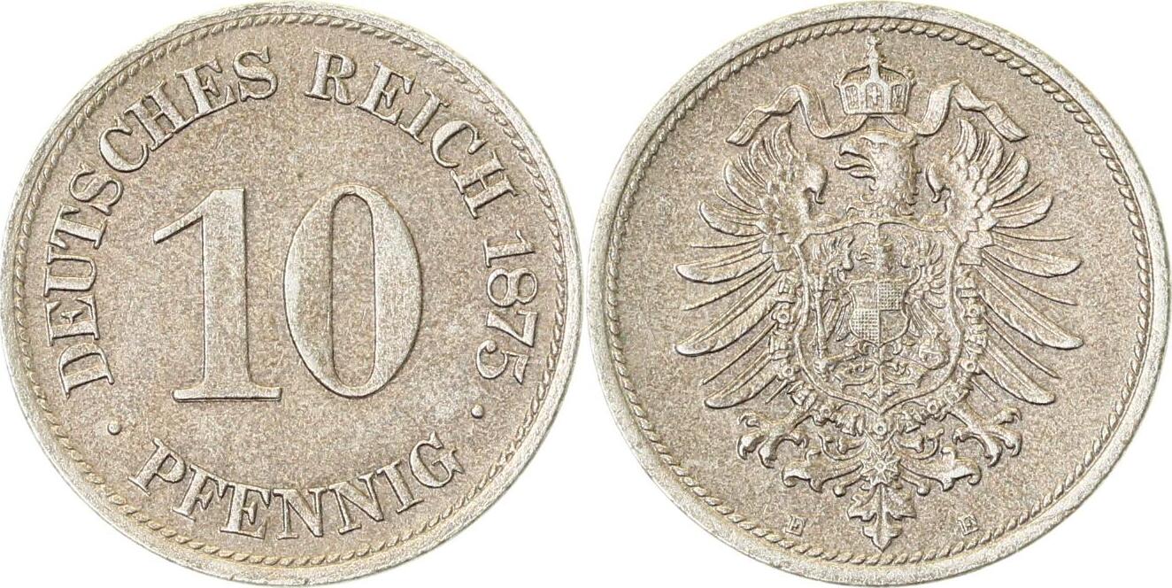 00475E~0.95-H 10 Pfennig  1875E prfr. fein !!! mit leichte Patina J 004  