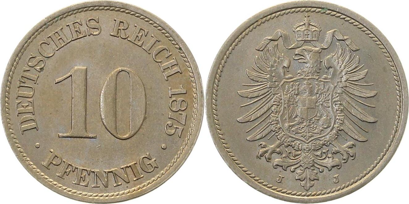 00475J~1.1-H 10 Pfennig  1875J prfr/stgl!!, schöne leichte Patina J 004  