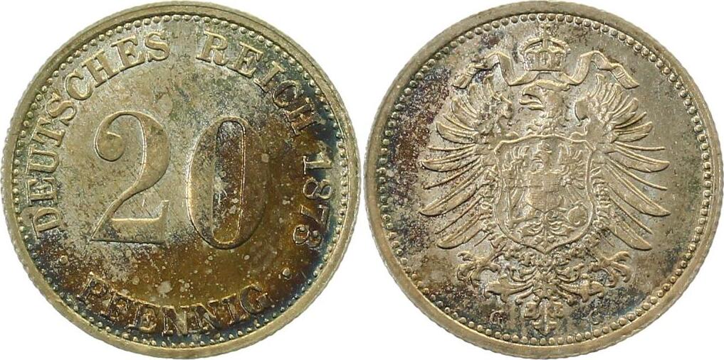 00573G~1.1b-GG-PAT 20Pfennig  1873G prfr/stgl, herrliche Patina, min. Krätzerchen TOP J 005  