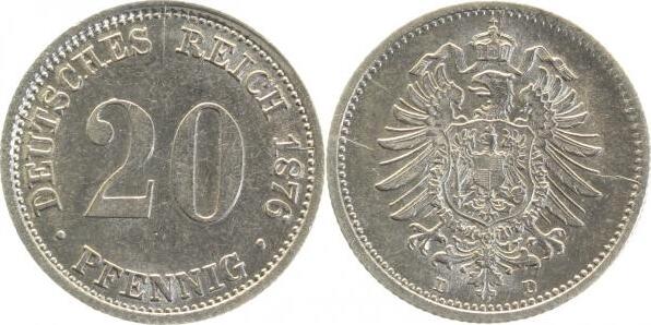 00576D~1.3 20Pfennig  1876D prfr/f.prfr !!! J 005  