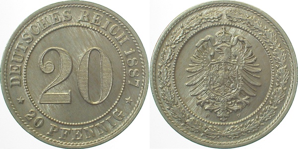 00687F~1.2a 20Pfennig  1887F prfr VS:doppelt!! J 006  