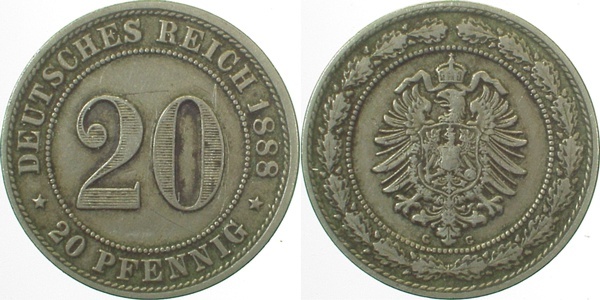 00688G~3.0 20Pfennig  1888G ss J 006  