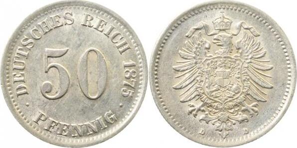 00775D~1.8-H 50 Pfennig  1875D vz+ J 007  