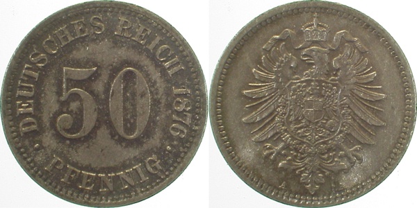 00776A~1.1b 50 Pfennig  1876A pfr/st herrl. Patina J 007  