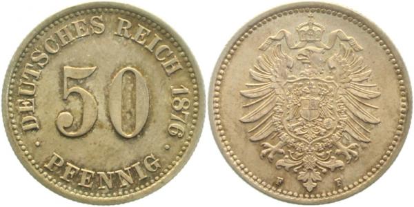 00776F~1.1b 50 Pfennig  1876F prfr/stgl schöne Patina !!! J 007  