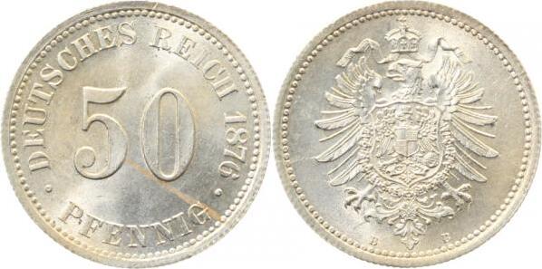 00776B~1.3-H 50 Pfennig  1876B f.prfr/f.stgl unbedeutende Schrötl. fehler J 007  