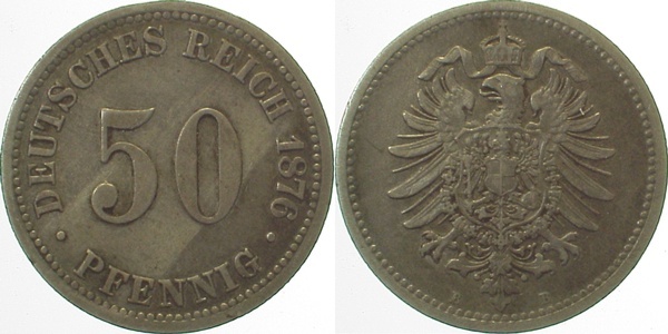 00776B~2.8 50 Pfennig  1876B ss+ J 007  