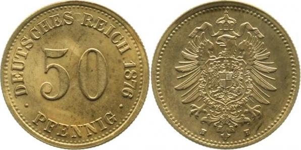 00776H~1.1-GG 50 Pfennig  1876H prfr/stgl extrem selten i.d. Erhaltung J 007  