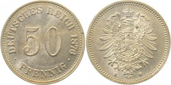 00776H~1.3-GG 50 Pfennig  1876H f.prfr/f.stgl extrem selten i.d. Erhaltung J 007  