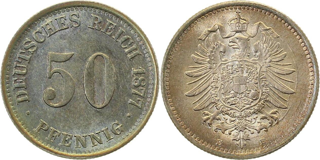 00777E~1.3-GG-PAT 50 Pfennig  1877E f.prfr/stgl, herrliche Patina J 007  