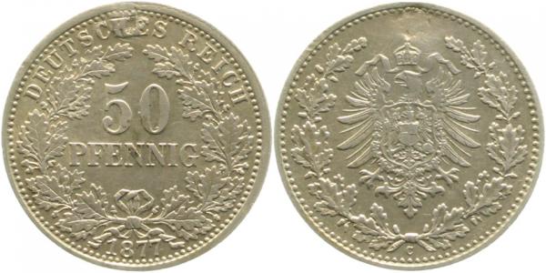 00877C~2.5b 50 Pfennig  1877C ss/vz beschädigter Rand J 008  