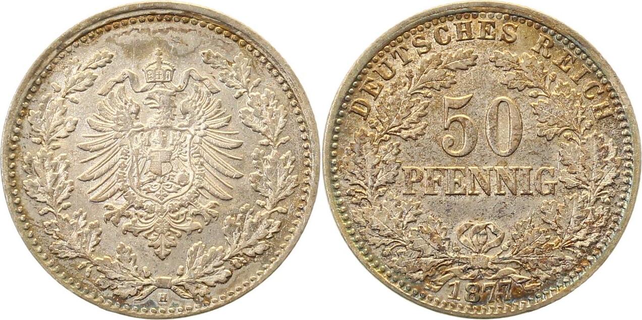 00877H~1.8-GG-PAT 50 Pfennig  1877H vz+ leichte Patina J 008  