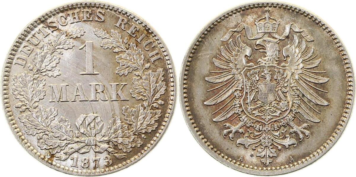 00973A~1.3-GG-PAT 1 Mark  1873A f.prfr /f.stgl, leichte Patina J 009  