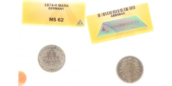 00974H~1.5a 1 Mark  1874H vz/st min. Schrötlingsfehler EA !!!! ANACS MS62 J 009  