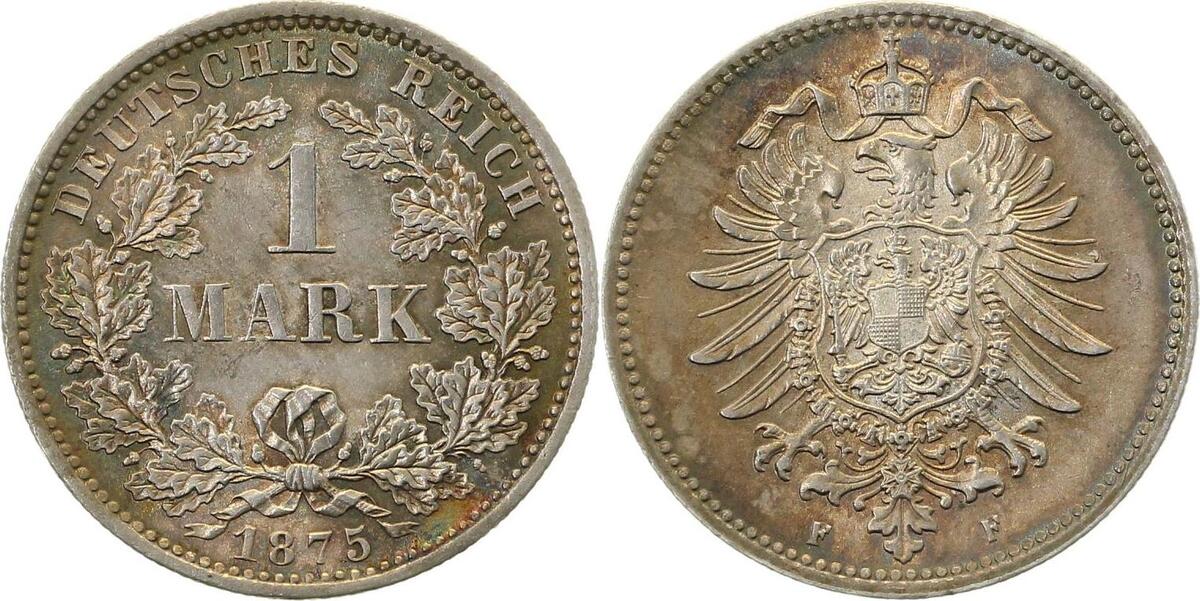 00975F~1.3-GG-PAT 1 Mark  1875F prfr/f.prfr !!, herrliche Patina J 009  