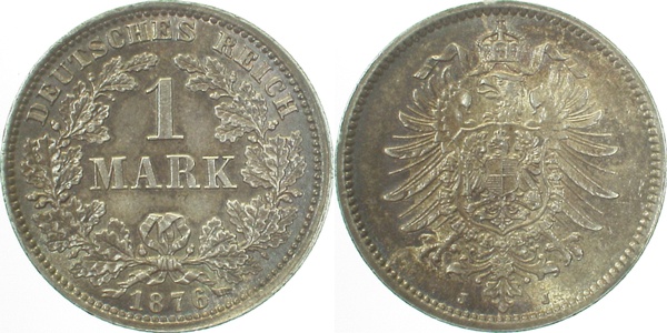 00976J~1.1 1 Mark  1876J prf/st herrl.Patina J 009  