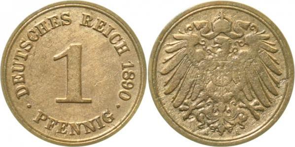 01090A~2.0b 1 Pfennig  1890A vz Rückseite schw. geprägt !! J 010  